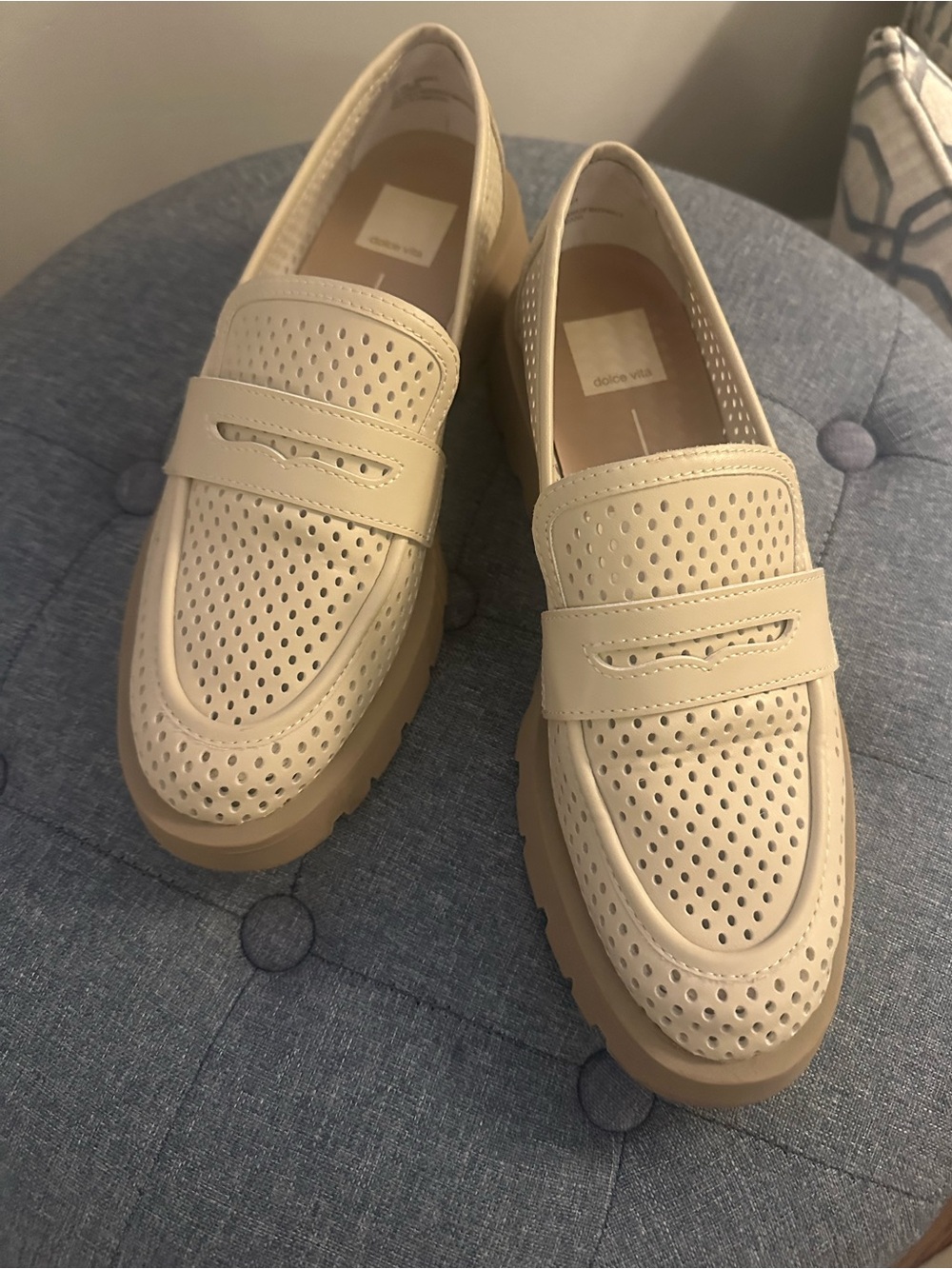 Dolce Vita women's Ersula Beige Perforated Leather Loafers